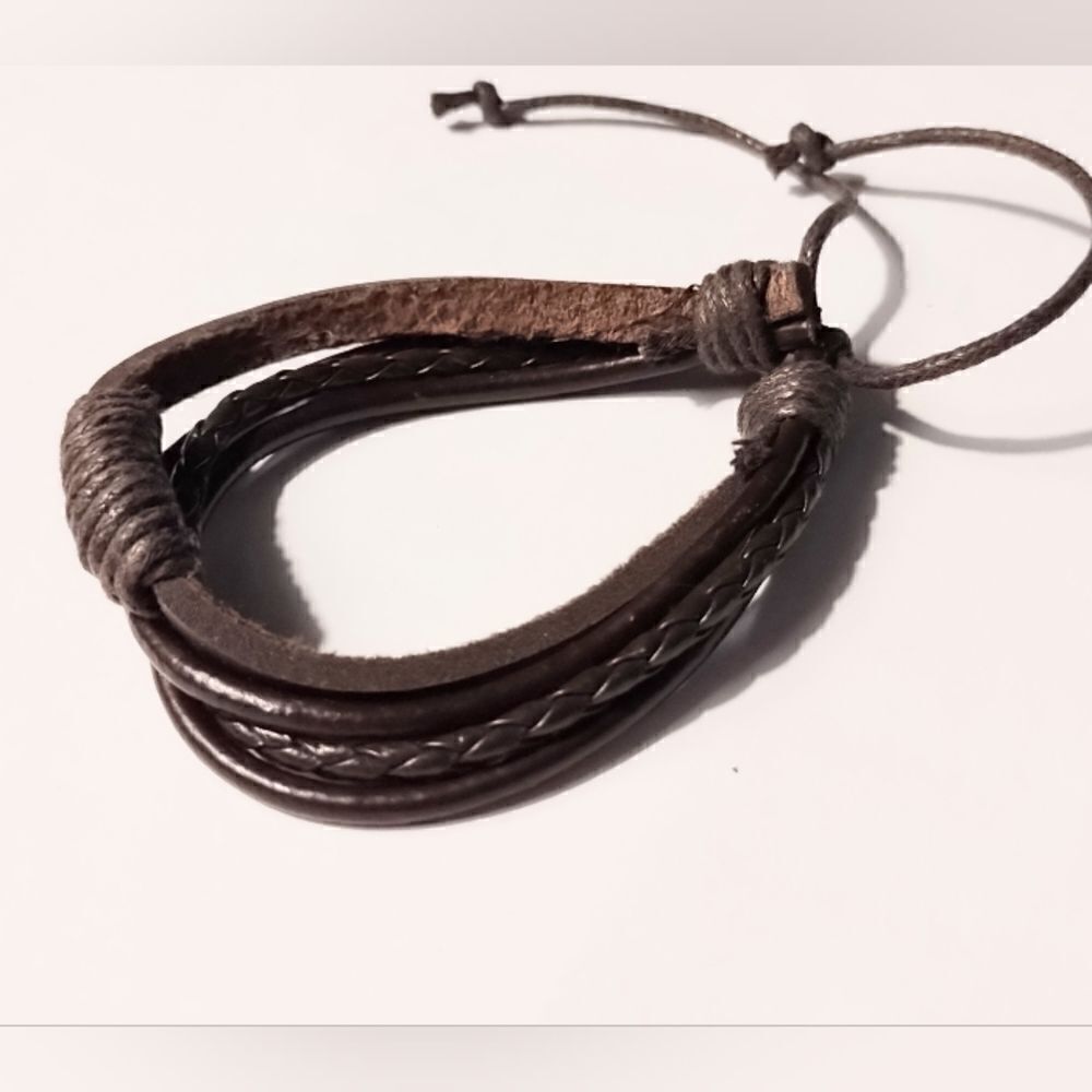 Men's bracelet leather braided layered brown new d40‎